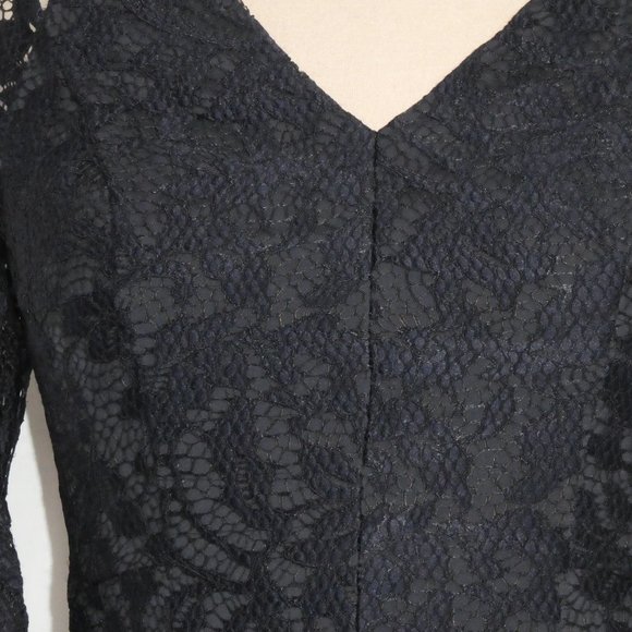 MAGGY LONDON Breezy Cold Shoulder Sheath Lace Dress Dark Navy Size 4 - Picture 8 of 10